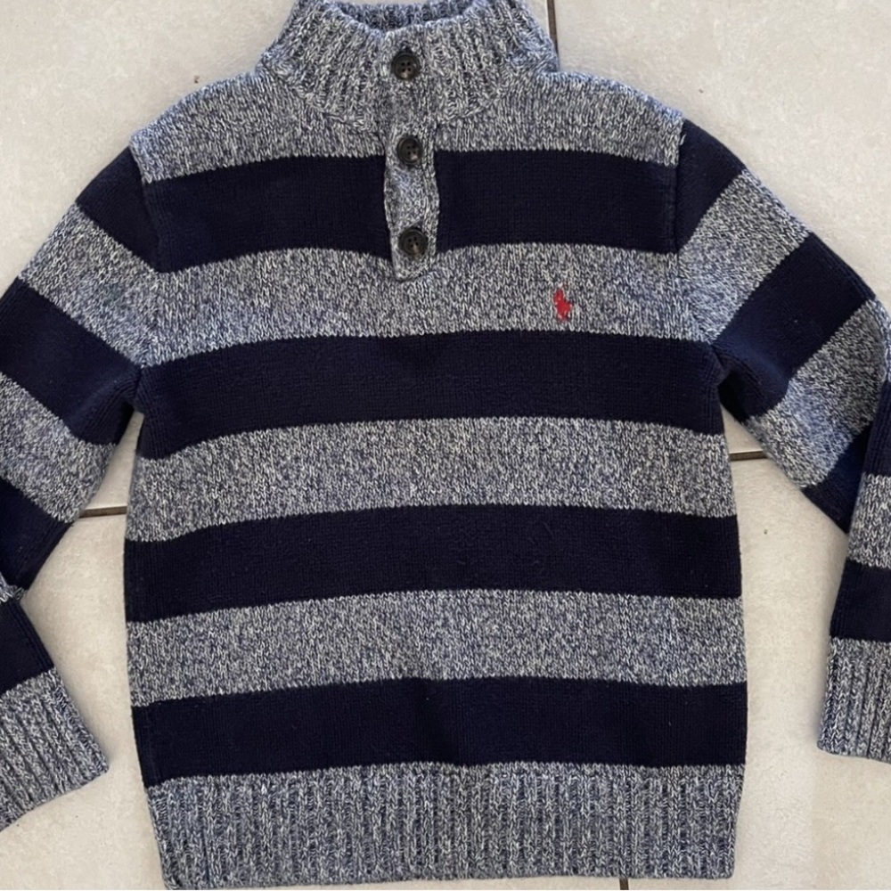 Polo by Ralph Lauren knitted boys Blue and Gray stripes Sweater